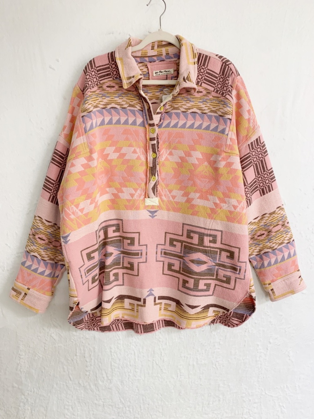 Free People Arizona Sky Aztec Pullover Cotton in Lemon Combo Sz XL - Picture 2 of 14
